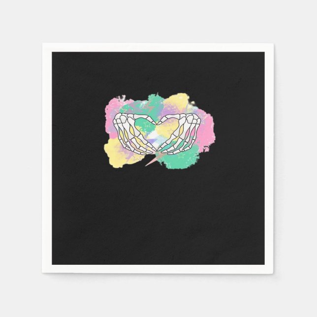 Skeleton Hands Heart With Abstract Coloured Backgr Napkin (Front)