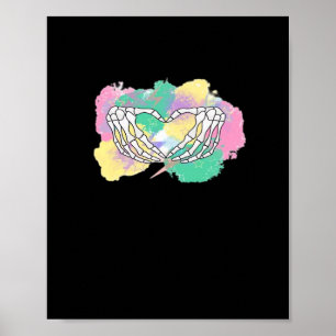 Skeleton Hands Heart With Abstract Coloured Backgr Poster