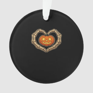 Skeleton Hands Heart With Pumpkin Cute Spooky Hall Ornament