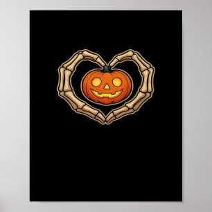 Skeleton Hands Heart With Pumpkin Cute Spooky Hall Poster