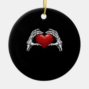 Skeleton Hands Holding A Red Heart Design Classic Ceramic Ornament