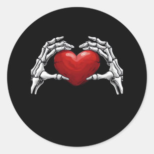 Skeleton Hands Holding A Red Heart Design Classic Classic Round Sticker