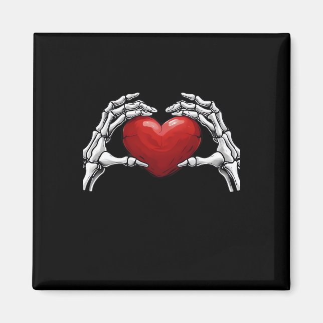Skeleton Hands Holding A Red Heart Design Classic Magnet (Front)