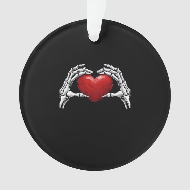 Skeleton Hands Holding A Red Heart Design Classic Ornament (Front)