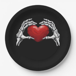Skeleton Hands Holding A Red Heart Design Classic Paper Plate