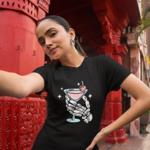 Skeleton Hands Holding Cocktail Halloween T-Shirt