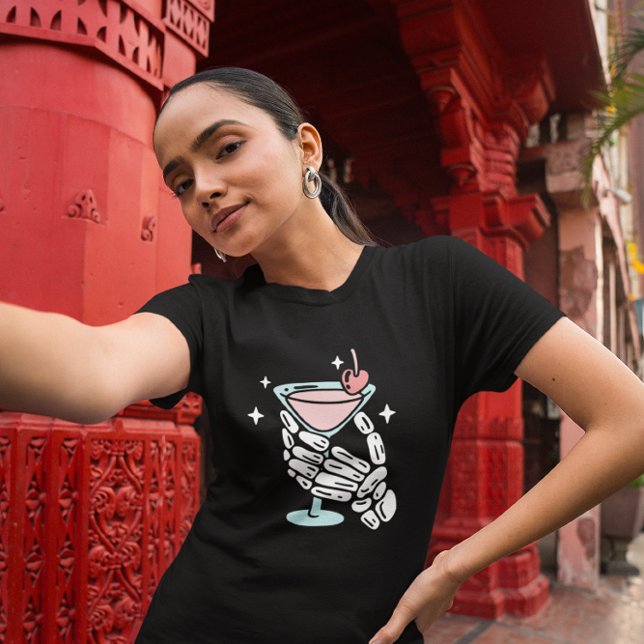 Skeleton Hands Holding Cocktail Halloween T-Shirt (Creator Uploaded)