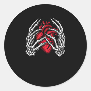 Skeleton Hands Holding Heart Halloween Costume Classic Round Sticker
