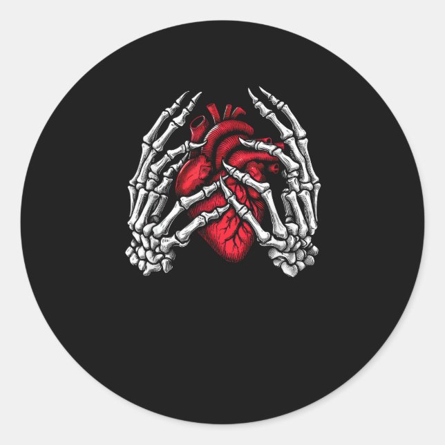 Skeleton Hands Holding Heart Halloween Costume  Classic Round Sticker (Front)