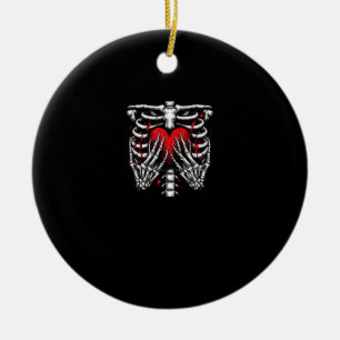 Skeleton Hands Holding Heart Halloween Costume Fun Ceramic Ornament