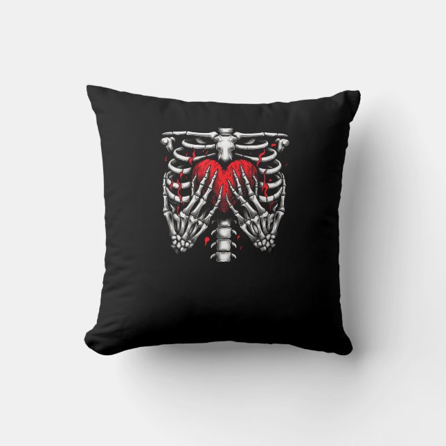 Skeleton Hands Holding Heart Halloween Costume Fun Cushion (Front)