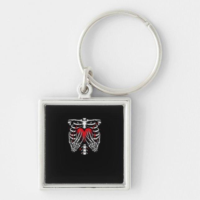 Skeleton Hands Holding Heart Halloween Costume Fun Key Ring (Front)