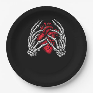 Skeleton Hands Holding Heart Halloween Costume Paper Plate