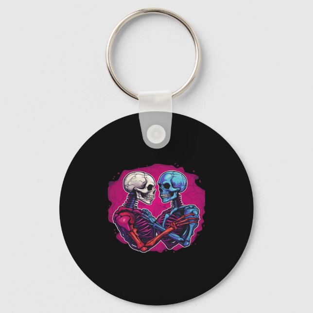Skeleton Hands Holding Heart Retro Tattoo Style Key Ring (Front)