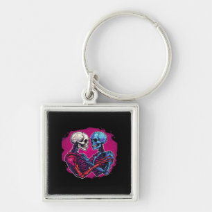 Skeleton Hands Holding Heart Retro Tattoo Style Key Ring