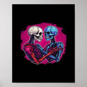 Skeleton Hands Holding Heart Retro Tattoo Style Poster