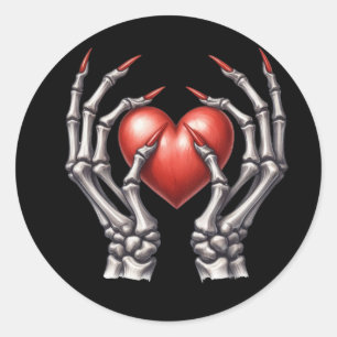 Skeleton Hands Holding Red Heart Classic Round Sticker