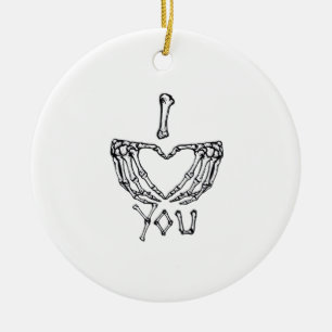 Skeleton Hands Making A Heart  Ceramic Ornament