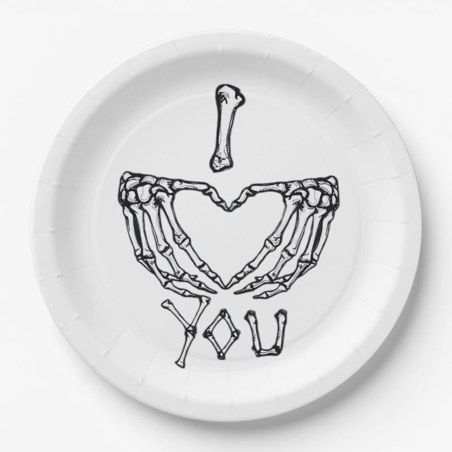 Skeleton Hands Making A Heart  Paper Plate (Front)