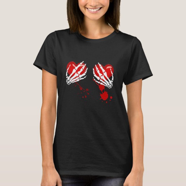 Skeleton Hands On Bleeding Heart T-Shirt (Front)