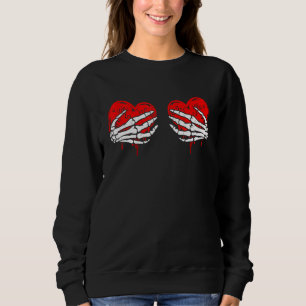 Skeleton Hands On Chest Funny Valentines Day Women Sweatshirt