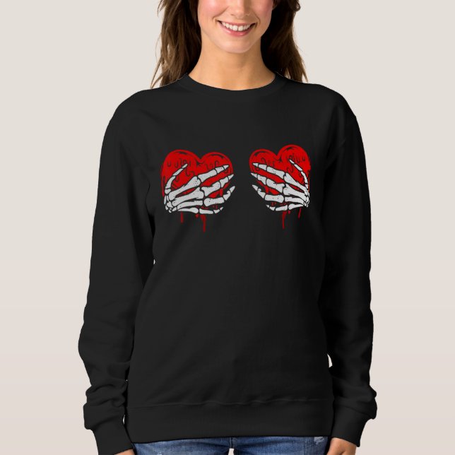 Skeleton Hands On Chest Funny Valentines Day Women Sweatshirt (Front)