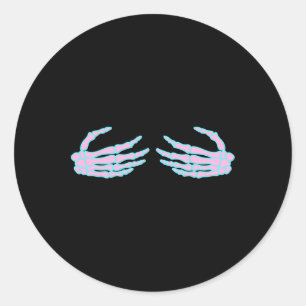 Skeleton Hands On S Breast Classic Round Sticker