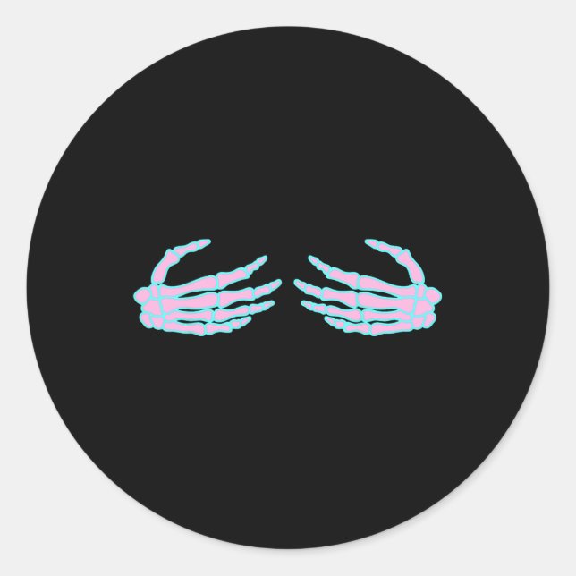 Skeleton Hands On S Breast  Classic Round Sticker (Front)