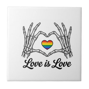 Skeleton Hands Rainbow Heart Love Is Love Shirt_1 Ceramic Tile