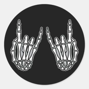 Skeleton hands rock and roll classic round sticker
