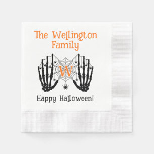 Skeleton Hands Spiderweb Initial Name Halloween #2 Napkin