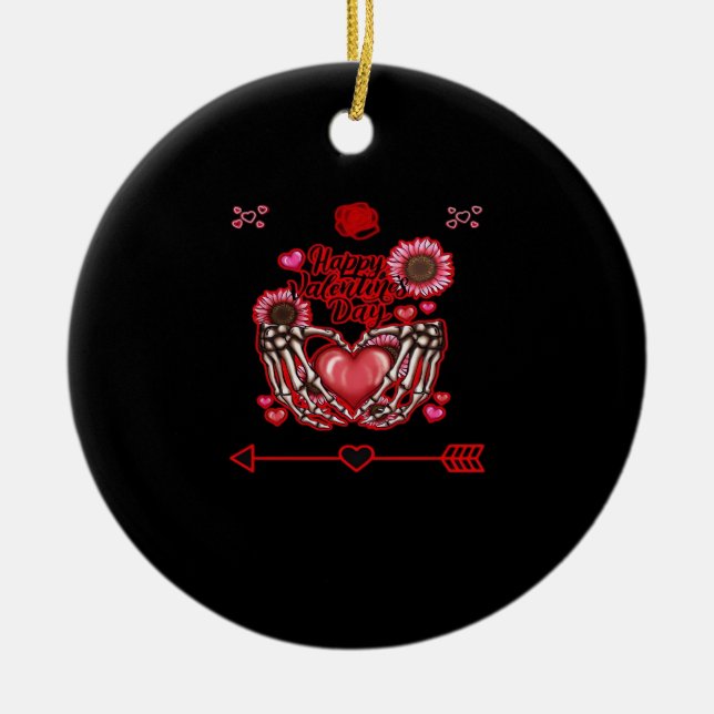 Skeleton Hands Valentines Day Classic Ceramic Ornament (Front)