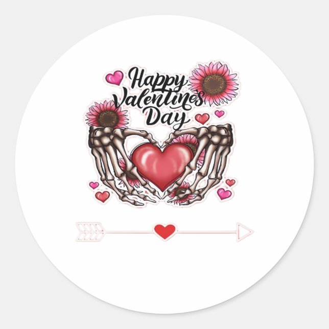 Skeleton Hands Valentines Day Classic Round Sticker (Front)