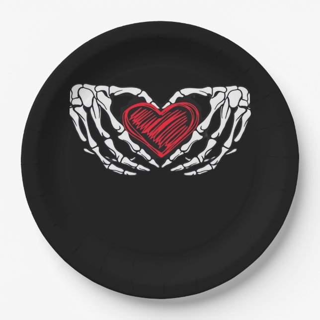 Skeleton Hands With Heart Classic Paper Plate (Front)