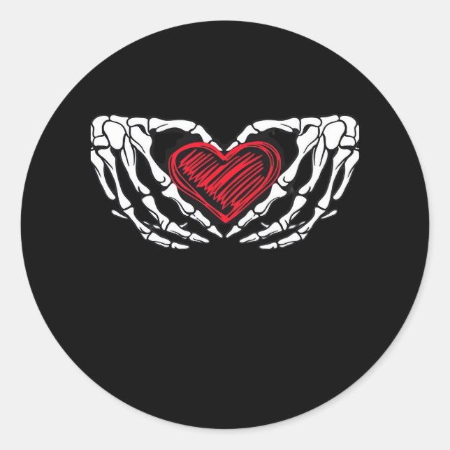 Skeleton Hands With Heart Classic Round Sticker (Front)