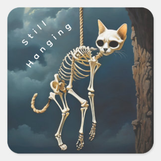 Skeleton hanging square cat sticker 
