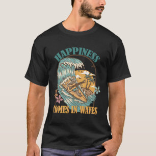 Skeleton Happiness Comes In Waves Summer Surfing V T-Shirt