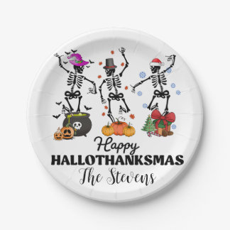 Skeleton Happy Hallothanksmas  Paper Plate