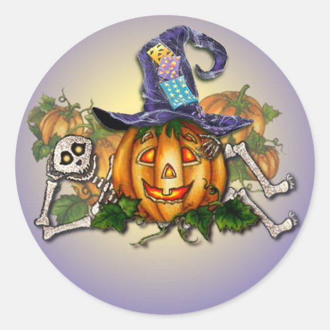 SKELETON, HAT & JACK by SHARON SHARPE Classic Round Sticker (Front)