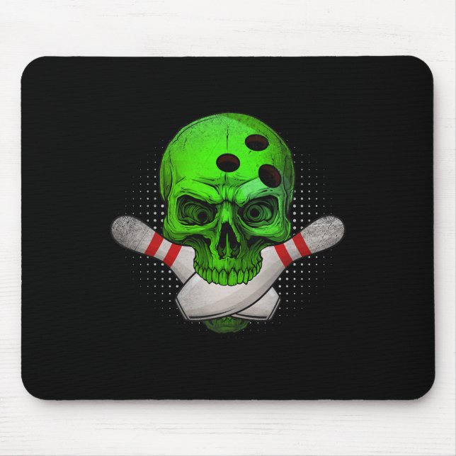 Skeleton Head Skull Bowling Ll And Pins Happy Hall Mouse Pad (Front)