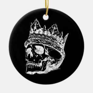 Skeleton Head with a Crown on a Ceramic Ornament