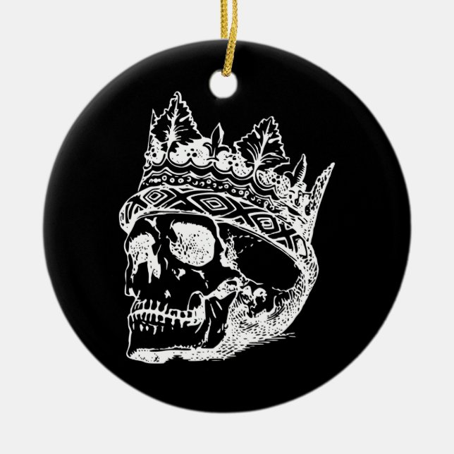 Skeleton Head with a Crown on a  Ceramic Ornament (Front)
