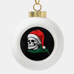 Skeleton Head with a Stocking Hat on a  Ceramic Ball Christmas Ornament