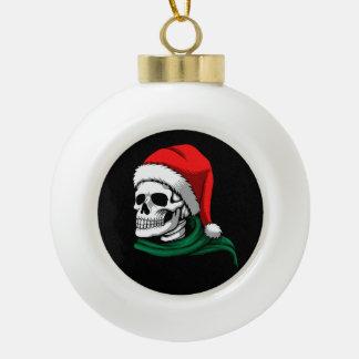 Skeleton Head with a Stocking Hat on a  Ceramic Ball Christmas Ornament