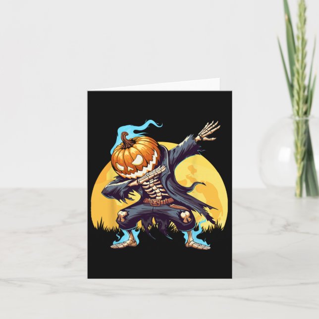 Skeleton Headless Pumpkin Dab Dance Boys Halloween Card (Front)