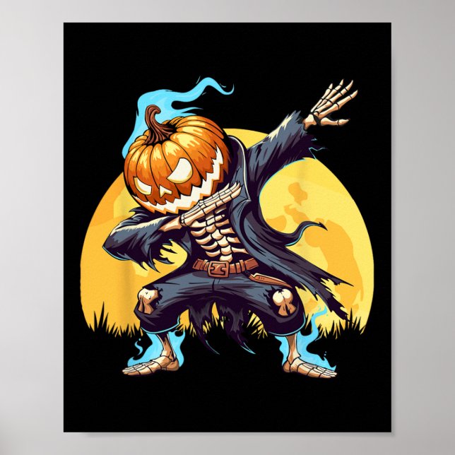 Skeleton Headless Pumpkin Dab Dance Boys Halloween Poster (Front)