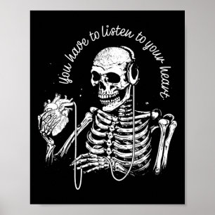 Skeleton Headphones Heart Gothic Music Halloween S Poster
