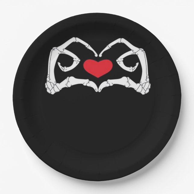 Skeleton Heart And Hands Funny  Paper Plate (Front)