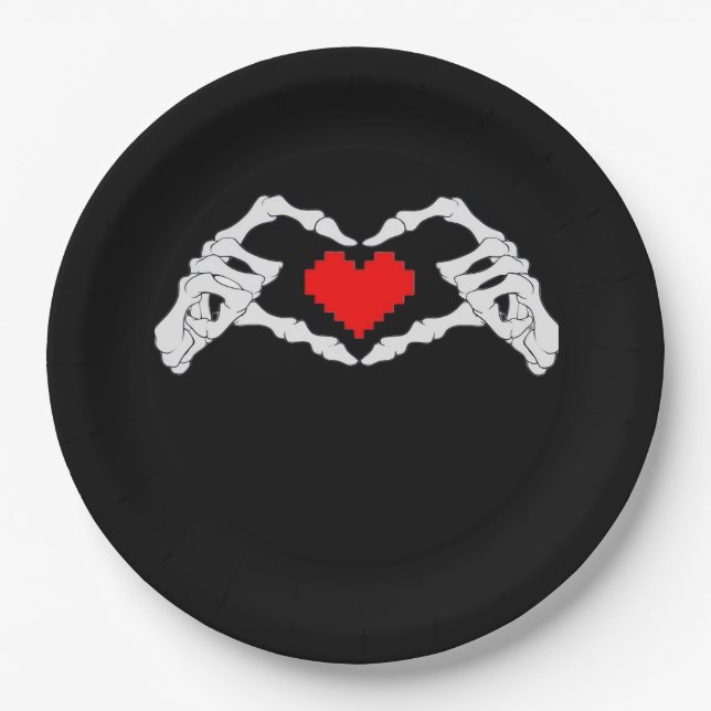 Skeleton Heart And Hands Meme Paper Plate (Front)