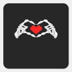 Skeleton Heart And Hands Meme Square Sticker